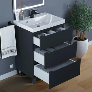 Тумба под раковину Uperwood Tanos 60 напольная, 3 ящика, черная матовая (291020332)