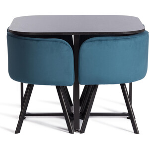 Комплект (стол, 4 стула) TetChair QUADRON (mod. PT14), Стол: МДФ/металл, стул: металл/велюр, 100х100х73 см, 69х56х71 см, Blue (синий) HLR62/ черный (21300)