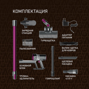 Пылесос вертикальный беспроводной Weissgauff V12 BLDC 400 Magenta Turbo