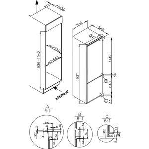 Встраиваемый холодильник Meferi MBR193 COMBI NO FROST POWER