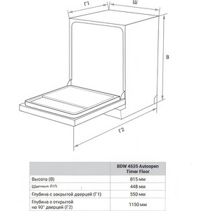 Встраиваемая посудомоечная машина Weissgauff BDW 4535 Autoopen Timer Floor