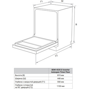 Встраиваемая посудомоечная машина Weissgauff BDW 4535 D Inverter AutoOpen Timer Floor