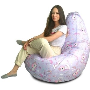 Кресло бескаркасное Mypuff груша, Волшебные Единорог, размер XXXXL- Комфорт, оксфорд