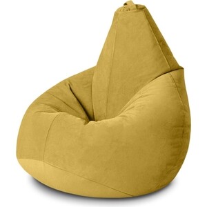 Кресло бескаркасное Mypuff груша, Горчичный, размер XXL- Миди, мебельный велюр