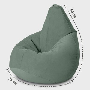 Кресло бескаркасное Mypuff груша, Пыльный ментол, размер XXL- Миди, мебельный велюр