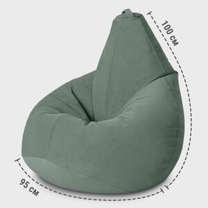 Кресло бескаркасное Mypuff груша, Ментол, размер XXXXL- Комфорт, мебельный велюр