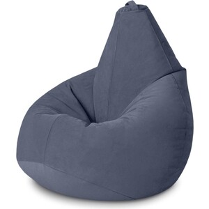 Кресло бескаркасное Mypuff груша, Пыльный синий, размер XXL- Миди, мебельный велюр