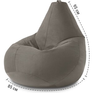 Кресло бескаркасное Mypuff груша, Серый, размер XXXL- Стандарт, велюр