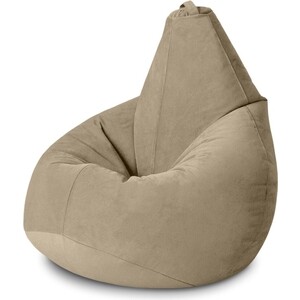 Кресло бескаркасное Mypuff груша, Теплый бежевый, размер XXXL- Стандарт, мебельный велюр