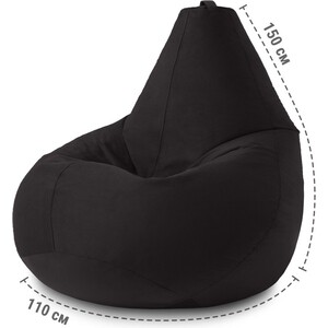 Кресло бескаркасное Mypuff груша, Черный, размер XXXXXL- Мега, велюр