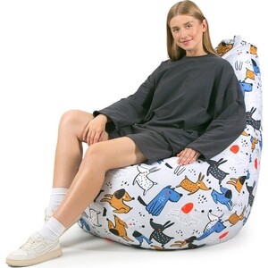 Кресло бескаркасное Mypuff груша, Веселые собачки, размер XXXL- Стандарт, мебельный хлопок