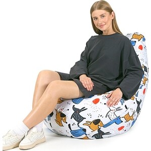 Кресло бескаркасное Mypuff груша, Веселые собачки, размер XXL- Миди, мебельный хлопок