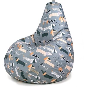 Кресло бескаркасное Mypuff груша, Озорные таксы, размер XXL- Миди, мебельный хлопок