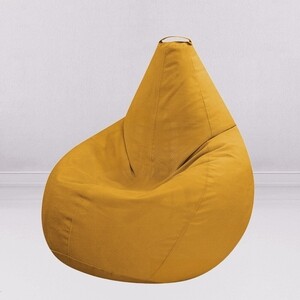 Кресло бескаркасное Mypuff груша, Желтый, размер XXL- Миди, мебельный велюр