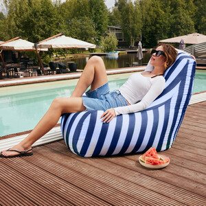 Кресло-пуф шезлонг Mypuff Бело-синий, оксфорд