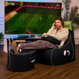 Пуфик бескаркасный Mypuff Игровой столик, GAME ZONE, оксфорд, черно-салатовый