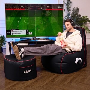 Пуфик бескаркасный Mypuff Игровой столик, GAME ZONE, оксфорд, черно-красный