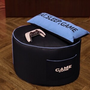 Пуфик бескаркасный Mypuff Игровой столик, GAME ZONE, оксфорд, черно-голубой