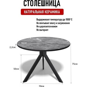 Стол обеденный круглый КЕННЕР RR900 черный/серый