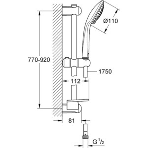 Душевой гарнитур Grohe Euphoria с полочкой, 90 см, хром (27227001)