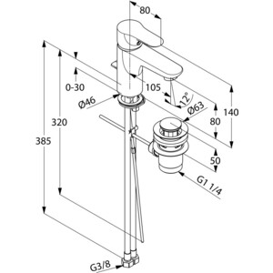 Смеситель для раковины Kludi Objekta с донным клапаном, хром (322330575)