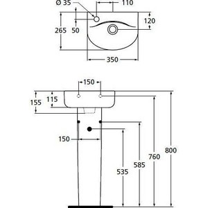 Раковина Ideal Standard Connect Arc 35 см с отверстием слева (E791401)