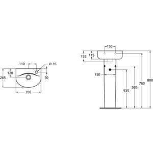 Раковина Ideal Standard Connect Arc 35 см с отверстием справа (E791501)