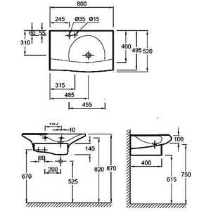 Раковина мебельная Jacob Delafon Stillness 1 отв 80x52 (E1555-00)