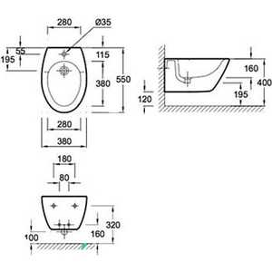 Биде Jacob Delafon Presqu`ile подвесное с фонтанчиком 55х38 см (E1351-00)