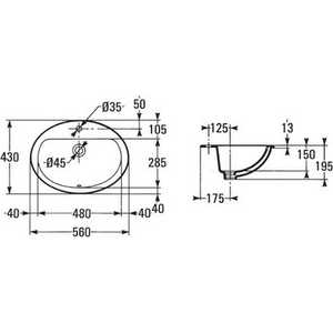 Раковина Jacob Delafon Visa встраиваемая 56x43 см (E1291-5U)