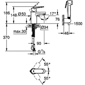Смеситель для раковины Grohe Eurosmart Cosmopolitan с гигиеническим душем (23125000)