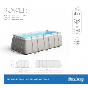 Каркасный бассейн Bestway 56456 BW Power Steel 412х201х122см, 8124л, фил.-насос 2006л/ч, лестница, попл.-дозатор