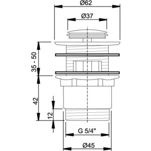 Донный клапан AlcaPlast Click-clack 5/4" цельнометаллический, с малой заглушкой (A39)