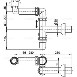 Сифон для мебельной раковины AlcaPlast D40 с накидной гайкой 1 1/4, пластик (A434 / AG210521154)