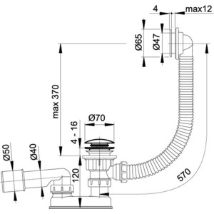 Слив-перелив для ванны AlcaPlast 57 см, Click-clack, пластик/металл, хром (A505KM)