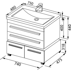 Тумба под раковину Aquanet Нота 75 белая (171487)