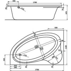 Акриловая ванна Santek Эдера 170х110 правая, каркас, слив-перелив (1WH111994, 1WH112426)