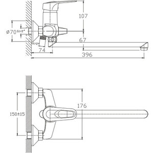 Смеситель для ванны Haiba HB04 универсальный, хром (HB2204)