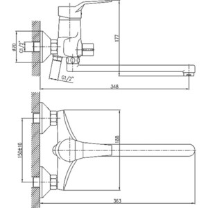 Смеситель для ванны Haiba HB63 универсальный, хром (HB2263)