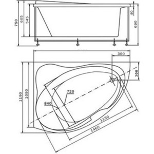 Акриловая ванна Aquatek Альтаир 160х120 левая, фронтальная панель, каркас, слив-перелив (ALT160-0000067)