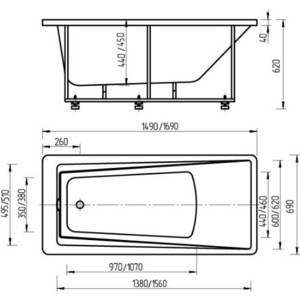Акриловая ванна Aquatek Либра 150х70 фронтальная панель, каркас, слив-перелив (LIB150-0000024)