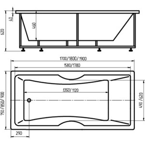Акриловая ванна Aquatek Феникс 170х75 фронтальная панель, каркас, слив-перелив слева (FEN170-0000043)