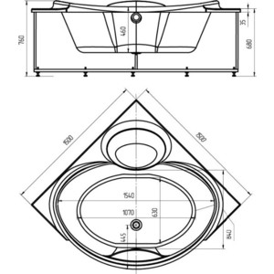 Акриловая ванна Aquatek Эпсилон 150х150 фронтальная панель, каркас, слив-перелив (EPS150-0000066)