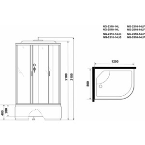 Душевая кабина Niagara NG-2310-14L 120х80х215 левая