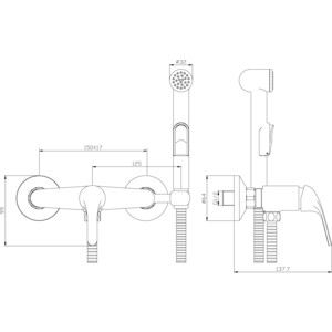Гигиенический душ Rossinka Silvermix с гигиенической лейкой, хром (Y25-52)