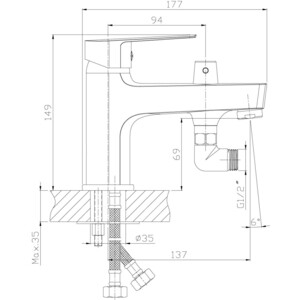Смеситель на борт ванны Rossinka Silvermix на 1 отверстие, хром (S35-38)