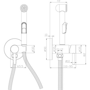 Гигиенический душ Rossinka Silvermix встраиваемый, с гигиенической лейкой, хром (X25-51)