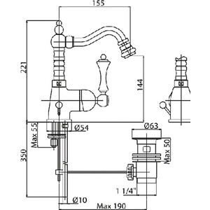 Смеситель для биде Cezares Margot с донным клапаном, бронза (MARGOT-BSM2-02-Bi)