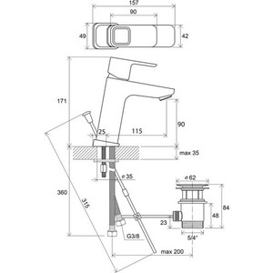 Смеситель для раковины Ravak 10 TD 013.00 с донным клапаном (X070061)