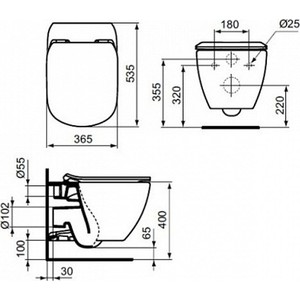 Унитаз подвесной безободковый Ideal Standard Tesi AquaBlade с сиденьем микролифт (T007901, T352701)
